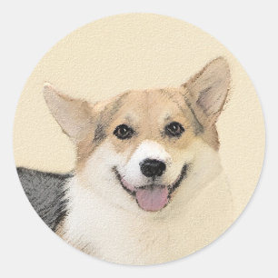 Pembroke Welsh Corgi Painting - Original Hund Art Runt Klistermärke