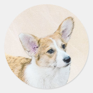 Pembroke Welsh Corgi Painting - Original Hund Art Runt Klistermärke