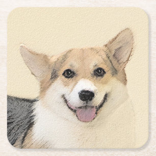 Pembroke Welsh Corgi Painting - Original Hund Art Underlägg Papper Kvadrat