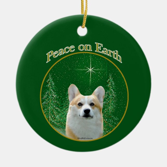Pembroke Welsh Corgi Peace Julgransprydnad Keramik (Framsidan)