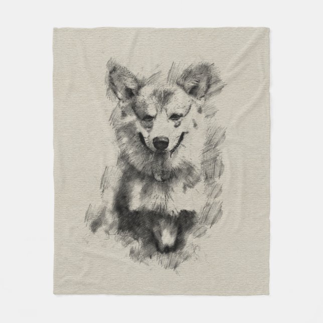 Pembroke Welsh Corgi Pencil Sketch Fleecefilt (Framsidan)