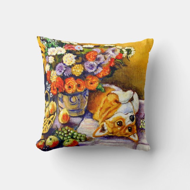 Pembroke Welsh Corgi Pillow Blommigt Kudde (Framsida)