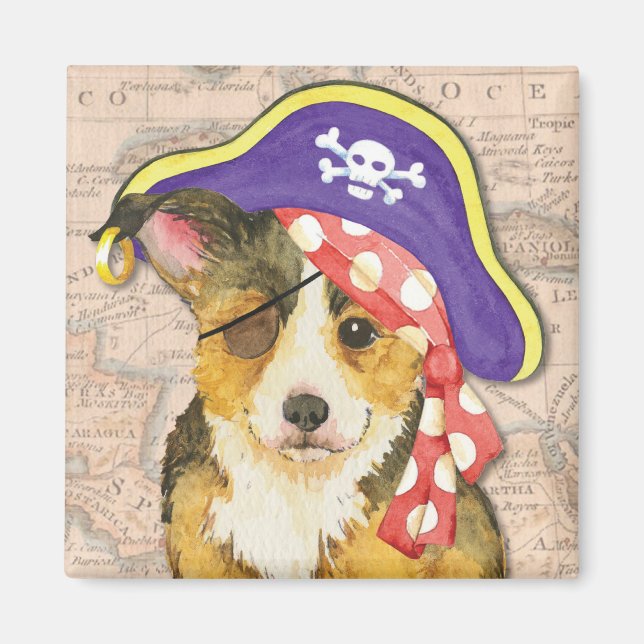 Pembroke Welsh Corgi Pirat Magnet (Framsidan)