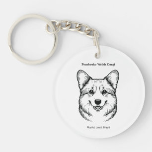 Pembroke Welsh Corgi Porträtt Black Line Illustrat
