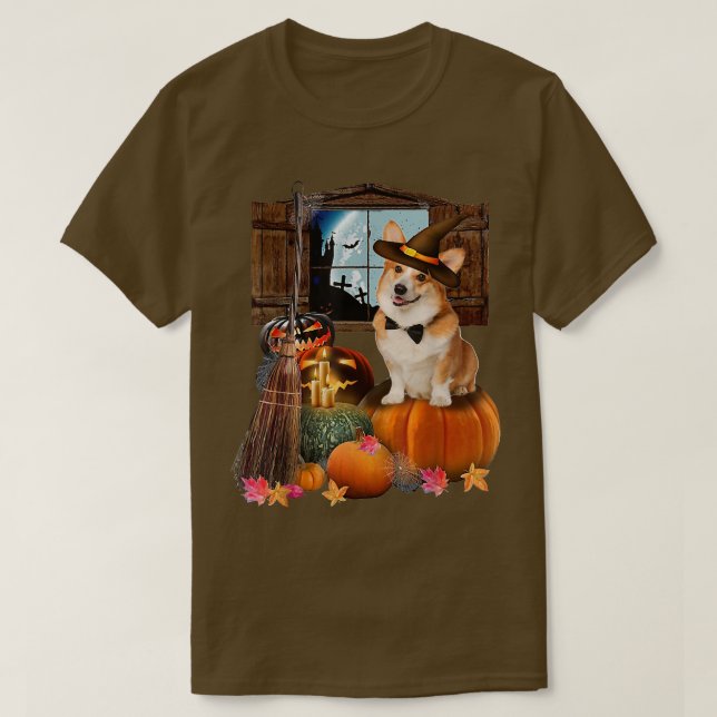 Pembroke Welsh Corgi PumpkinDogs Halloween Witch W T Shirt (Design framsida)