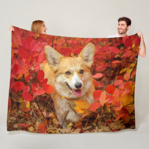Pembroke Welsh Corgi Puppy Hund i Red Lövs Fleecefilt