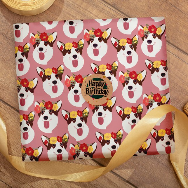 Pembroke Welsh Corgi Rosa Tecknad Wrapping Papper Presentpapper (Skapare uppladdad)