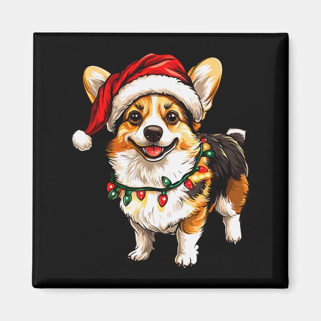 Pembroke Welsh Corgi Santa Christmas Tree Lights X Magnet (Framsidan)