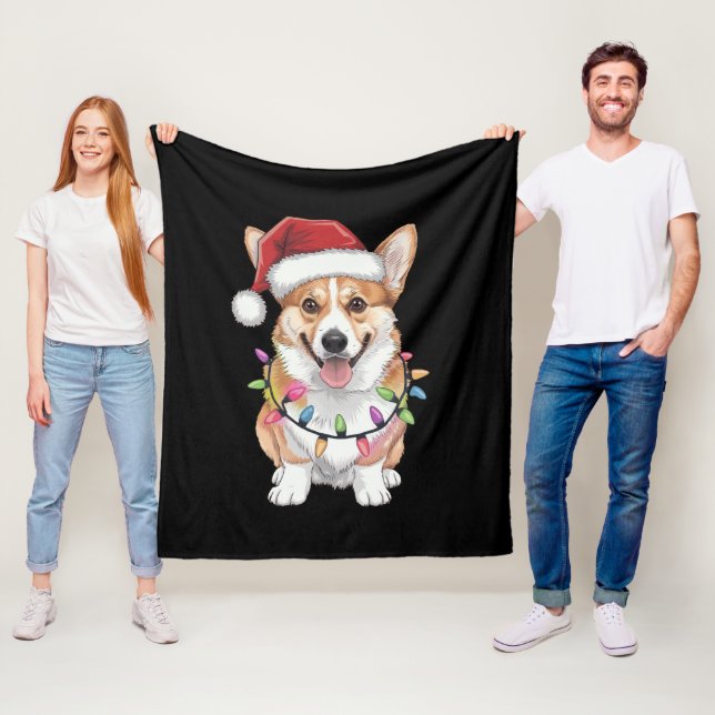 Pembroke Welsh Corgi Santa Julgran Ljus Fleecefilt (På plats)