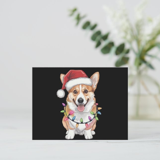 Pembroke Welsh Corgi Santa Julgran Ljus Helg Vykort (Stående Fram)