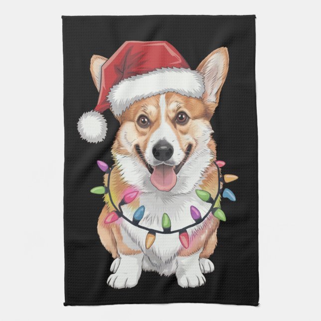 Pembroke Welsh Corgi Santa Julgran Ljus Kökshandduk (Vertikal)