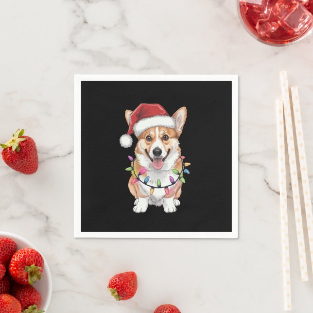 Pembroke Welsh Corgi Santa Julgran Ljus Pappersservett (Insitu)