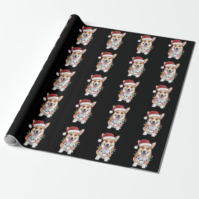 Pembroke Welsh Corgi Santa Julgran Ljus Presentpapper (Utrullad)