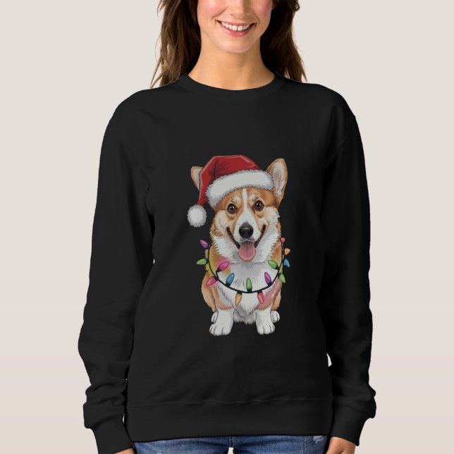 Pembroke Welsh Corgi Santa Julgran Ljus T Shirt (Framsida)
