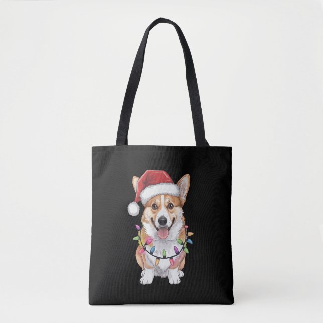 Pembroke Welsh Corgi Santa Julgran Ljus Tygkasse (Framsida)