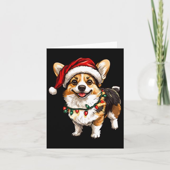 Pembroke Welsh Corgi Santa Julgran Ljus X Kort (Framsida)