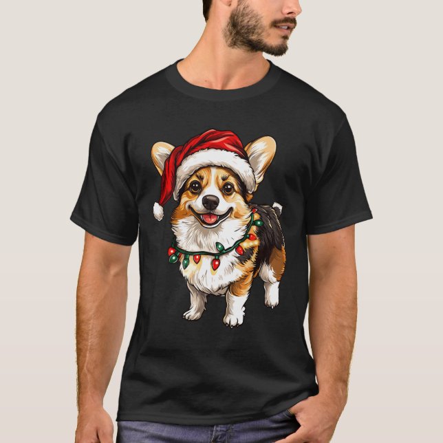 Pembroke Welsh Corgi Santa Julgran Ljus X T Shirt (Framsida)
