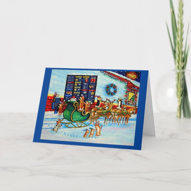 Pembroke Welsh Corgi Santa's Pit Stop Drive Tru Helgkort (Framsida)