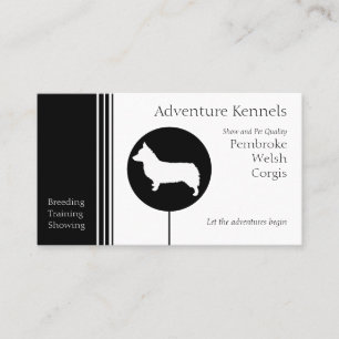 Pembroke Welsh Corgi Silhouette Modern Black White Visitkort