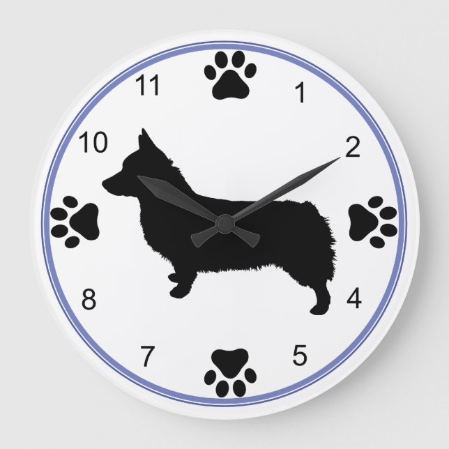 Pembroke Welsh Corgi Silhouette Stor Klocka (Framsida)