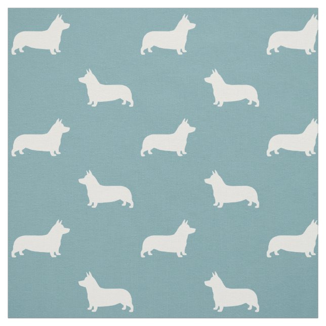 Pembroke Welsh Corgi Silhouettes Mönster Blue Tyg (Provkarta)