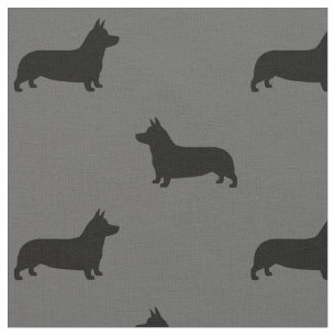 Pembroke Welsh Corgi Silhouettes Mönster Grått Tyg