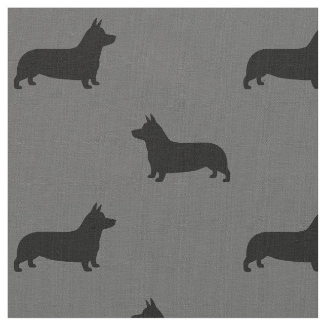 Pembroke Welsh Corgi Silhouettes Mönster Grått Tyg (Närbild)