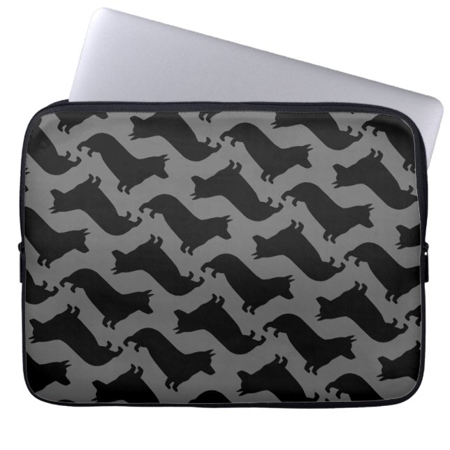 Pembroke Welsh Corgi Silhouettes Mönster Laptop Fodral (Framsidan)