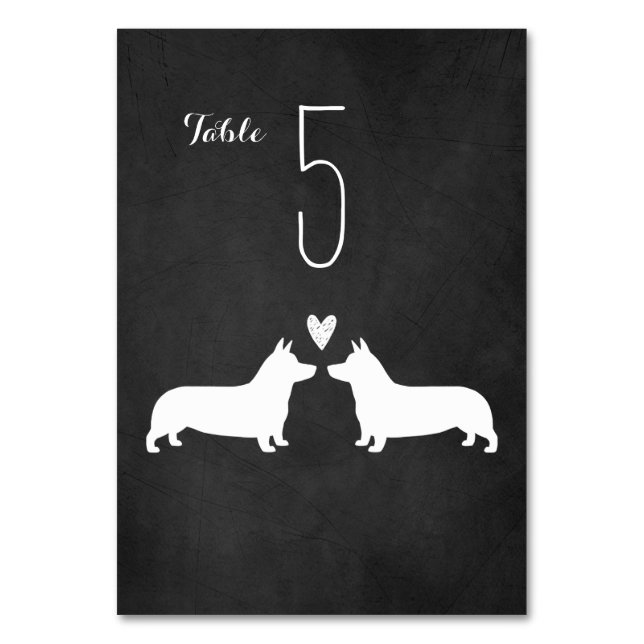 Pembroke Welsh Corgi Silhouettes Wedding Reception Bordsnummer (Framsidan)