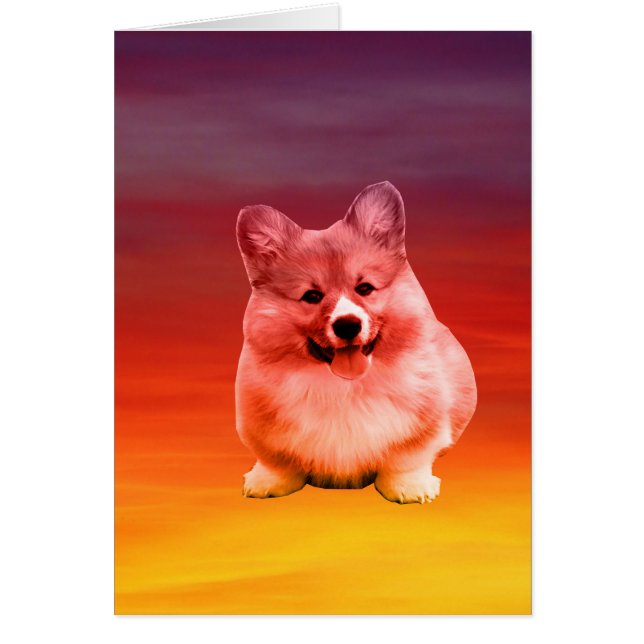 Pembroke Welsh Corgi Sitta vid stranden Hälsningskort (Framsidan)