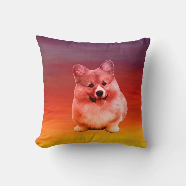 Pembroke Welsh Corgi Sitta vid stranden Kudde (Framsida)