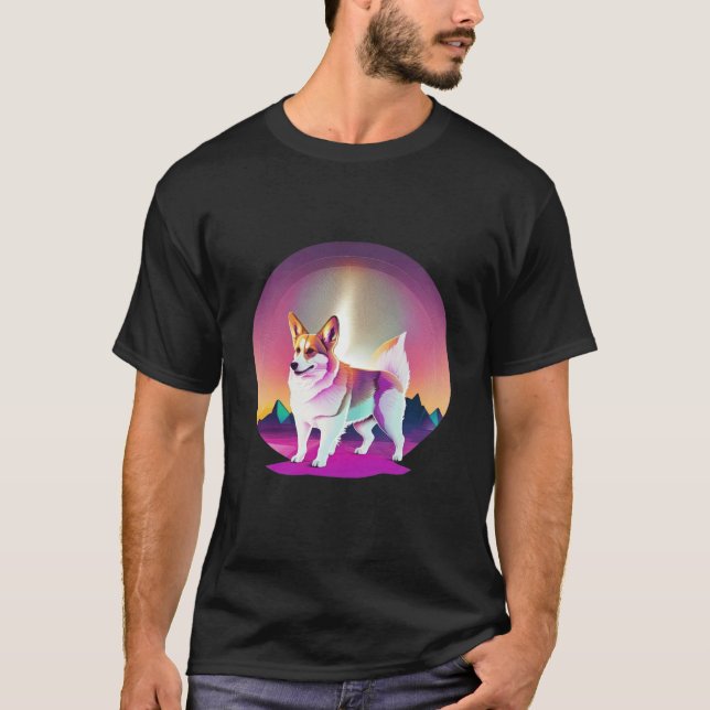 Pembroke Welsh Corgi Synthwave 80s Retrowave Estet T Shirt (Framsida)