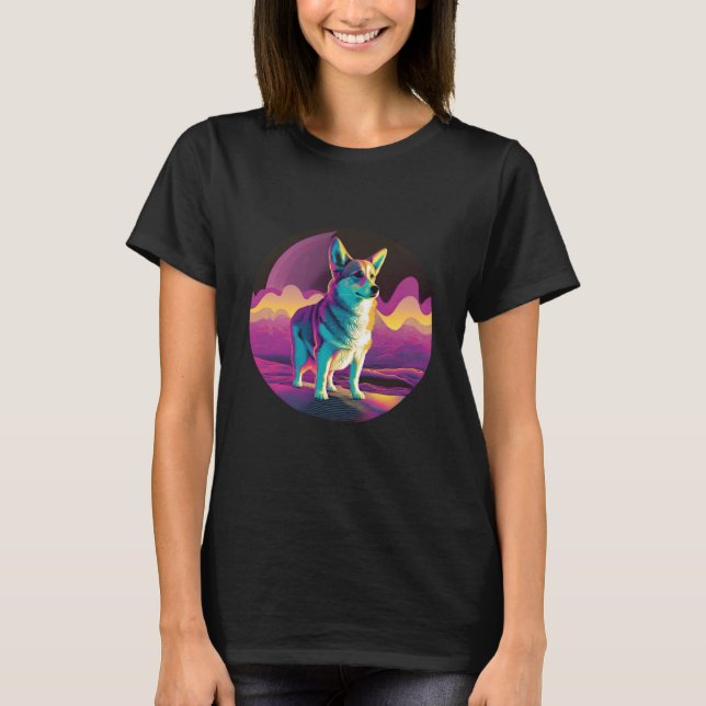 Pembroke Welsh Corgi Synthwave 80s Retrowave Estet T Shirt (Framsida)