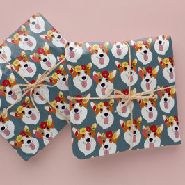 Pembroke Welsh Corgi Teal Tecknad Wrapping Papper Presentpapper