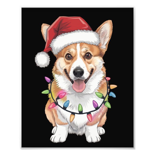 Pembroke Welsh Corgi Tomte Julgran Ljuskedja  Fototryck (Framsidan)