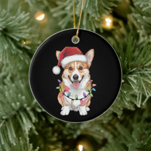 Pembroke Welsh Corgi Tomte Julgran Ljuskedja Julgransprydnad Keramik