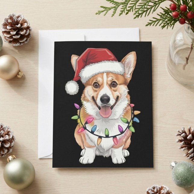 Pembroke Welsh Corgi Tomte Julgran Ljuskedja Julkort (Skapare uppladdad)