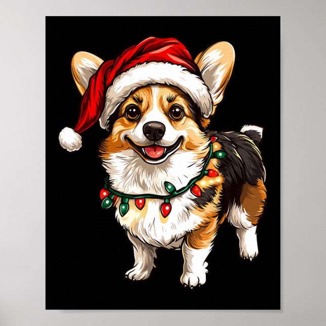 Pembroke Welsh Corgi Tomte Julgran Ljuskedja X Poster (Framsidan)