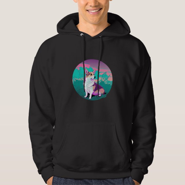 Pembroke Welsh Corgi Vaporwave Retrowave Aesthetic Hoodie (Framsida)