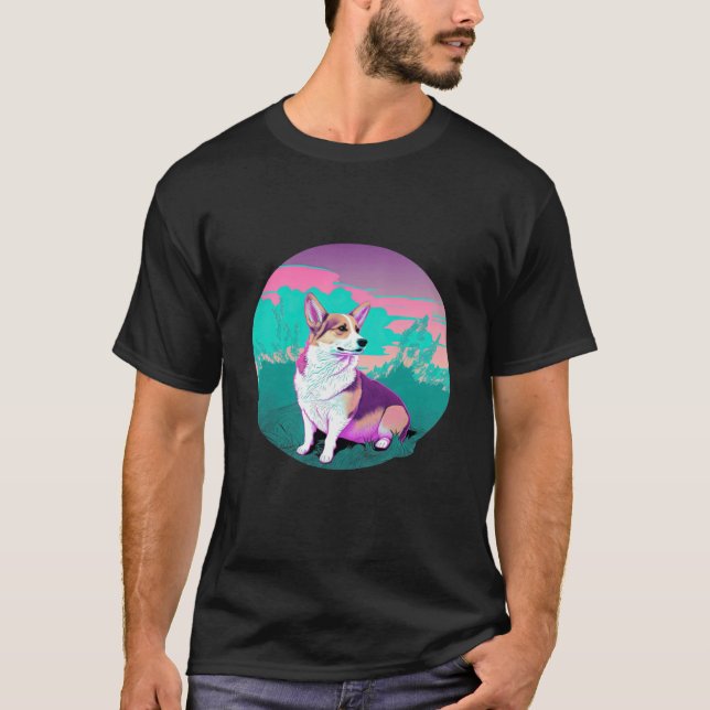 Pembroke Welsh Corgi Vaporwave Retrowave Aesthetic T Shirt (Framsida)