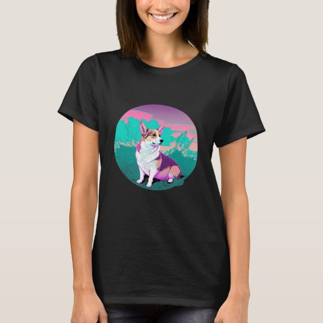 Pembroke Welsh Corgi Vaporwave Retrowave Aesthetic T Shirt (Framsida)