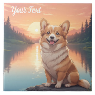 Pembroke Welsh Corgi vid sjö Kakelplatta