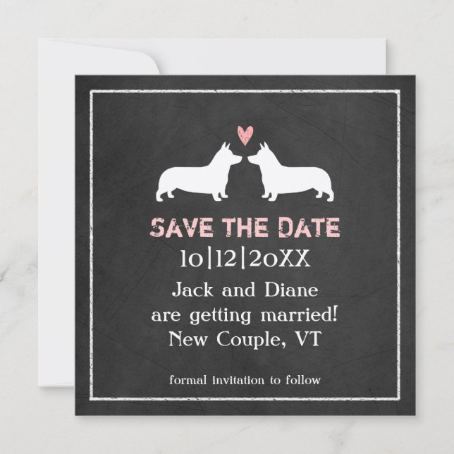 Pembroke Welsh Corgis Bröllop Save the Date Spara Datumet (Framsida)