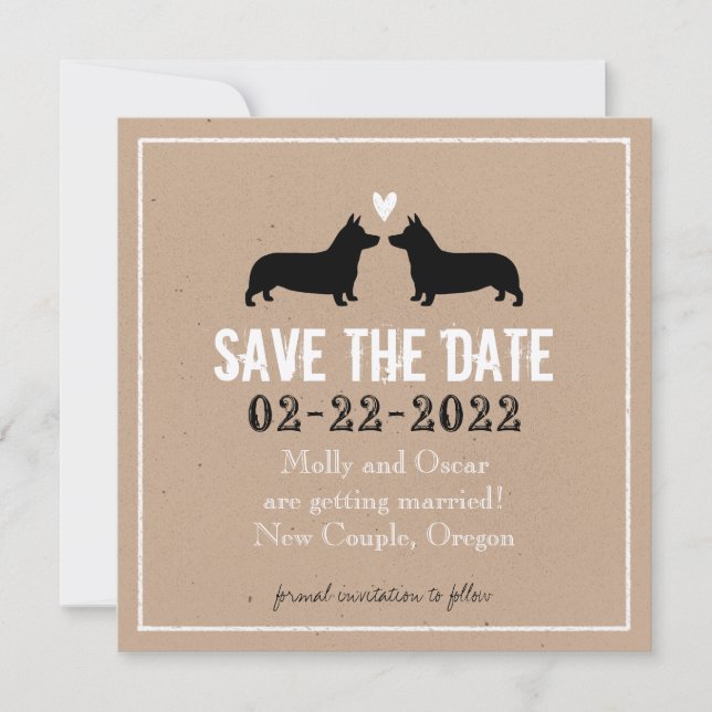 Pembroke Welsh Corgis Bröllop Save the Date Spara Datumet (Framsida)