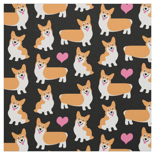 Pembroke Welsh Corgis och Hearts Tyg (Provkarta)