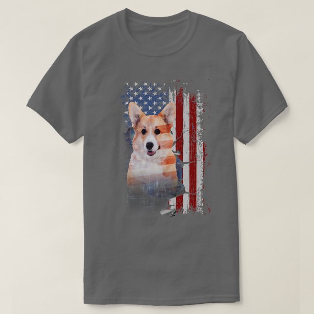 Pembrooke Welsh Corgi Hund with American Flagga109 T Shirt (Design framsida)