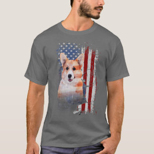 Pembrooke Welsh Corgi Hund with American Flagga109 T Shirt