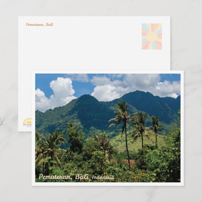 Pemuteran-bergen Bali Indonesien vykort (Fram/baksida)