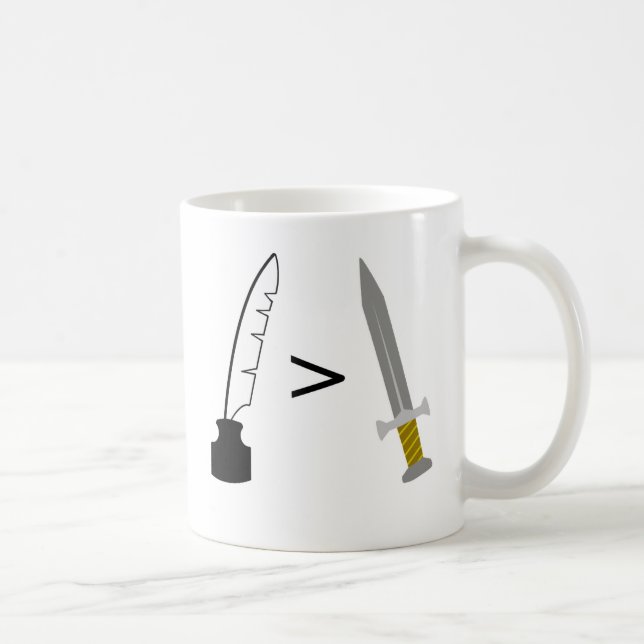 Pen är mer väldig än svärd kaffemugg (Höger)