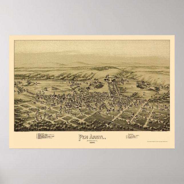 Pen Argyl, PA Panoramic Karta - 1894 Poster (Framsidan)